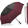 ZOMAKE Ombrello Da Golf 157cm - Xl Ombrello Pioggia Grande Antivento Auto Open,Ombrelli Robusto Doppio Baldacchino Ventilato per 2-3 Persone,Ombrello Uomo Donna Grande(Nero-Borgogna)