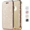 KOUYI Cover per iPhone 5S / 5 / SE, Custodia Lucciante con Brillantini Glitters Design Flip Caso Custodia in Pelle PU con Interno TPU Protettiva Cover per Apple iPhone 5S / 5 / SE (Oro)