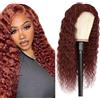Creuost 4x1 HD Lace Frontal Human Hair Wig Kinky Curly 150% Density Parrucca Donna Capelli Veri Umani #33 Reddish Brown Brazilian Virgin Hair Pre Plucked Baby Hair No Tangle 14 Inch