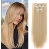 Dcbaboo Extension Capelli Clip Lisci 6 Fasce Clip in Hair Extension Capelli Sintetici Lunghi 58cm Posticci per Capelli Finti Estensioni Diritti Naturale per Donna, Bionda Scura mix Bionda