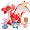 MorisMos Drago Peluche Grande XXL, 55cm Rosso Mamma Drago con Kawaii Bambino, Realistico Animali di Peluche Gigante Morbido Peluche Regalo per Bambini Compleanno Natale Deco