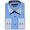 MrDoubleCollar Italian Design - Camicia da uomo a righe blu, stile casual formale, doppio colletto a maniche lunghe, varie varianti disponibili Oxford blu. XXL