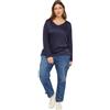 FIORELLA RUBINO: T-Shirt con Scollo a V in Due Tessuti Blu. M Stagione Autunno Inverno 2024