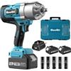 Seesii Avvitatore a Impulsi 1300Nm Brushless, Professional 1/2'' Elevata Avvitatori a Massa Battente con Batteria 8000mAh, 5 Bussola(17/19/21/22/24mm), Avvitatore Batteria per Auto Casa mini motosega