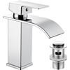 Peppermint Rubinetti per lavabo, miscelatori a cascata con fessura pop-up, rubinetto miscelatore quadrato in acciaio inox monoblocco 1 foro con tubi G1/2 '' moderno guardaroba rubinetti mono
