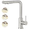 Aktines Rubinetto da cucina a 3 vie, con doccetta a 3 funzioni, estraibile, per lavello, rubinetto da cucina, per filtro dell'acqua, impianti a osmosi in acciaio inox spazzolato 110236