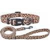 Olahibi Set combinato collare e guinzaglio per cani, motivo leopardato, materiale poliestere, guinzaglio abbinato 150 cm, piccola taglia (S, caffè chiaro leopardato)