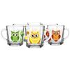 Glasmark KROSNO 1992 Set Di 6 Tazze Per Bambini Con Motivo Gufo Capacità Di 220 ml Tazza Da Latte Acqua Succo Con Manico Mug Verde x 2 Giallo x 2 Arancione x 2