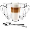 Glasmark KROSNO 1992 set di 6 tazze da caffè latte vetro trasparente 400 ml con manico 6 cucchiaini latte macchiato cappuccino bicchieri da tè