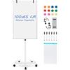 GYMAX 100 x 65 x 132-192 cm Lavagna Bianca a Secco Mobile, Lavagna Magnetica con Ruote e Supporto Regolabile in Altezza, 1 Cancellino,12 Magnetici, 25 Fogli di Carta, 6 Penna, 2 Graffette (Bianco)