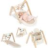 Mamatoyz 17GIMY Palestrina e libreria Montessori Gimy 2 in 1, palestrina neonato Montessori legno con tappeto, libreria Montessori, libreria montessoriana per bambini tessuto