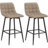 HOMCOM Set 2 Sgabelli Alti in Stile Nordico con Schienale e Poggiapiedi, Sgabelli con Schienale in Tessuto Effetto Velluto e Metallo, 45x47x84 cm, Marrone