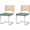 JZGORC Set di 2 Sedie da Pranzo Moderne, Sedia da Cucina Imbottita in Velluto Olandese, Sedia da Pranzo a Sbalzo con Schienale in Rattan a Rete per Soggiorno, Sala da Pranzo, Cucina - Verde