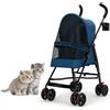 RUYICZB Passeggino per Cani Leggero a 4 Ruote a Forma di Ombrello, Passeggino Pieghevole da Viaggio per Gatti con Maniglia Antiscivolo e Rete visibile,Blu