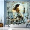 JINGYOU Tenda Doccia 180x180,Tende da Doccia,Tenda per Doccia Lavabili Tende per Vasca da Bagno Motivo Sirene Colorato con Fori Tendina Doccia Con 12 Anelli(180x180cm)