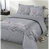 VISION - Parure copripiumino Love grigio - Copripiumino 260 x 240 cm con 2 federe assortite 65 x 65 cm - 100% cotone