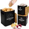 Aevcvok Set di 3 Porta Patate Cipolle Aglio, Contenitori Patate e Cipolle e Aglio Impilabile Cucina con Coperchio in Bambù, Contenitore Dispensa per Patate e Cipolle e Aglio Freschezza, Nero