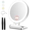 B Beauty Planet Specchio trucco con luci,doppio lato portatile illuminato trucco bellezza specchio (Bianco-30x Specchio di vanità illuminato)
