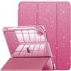 INFILAND Custodia per iPad 11 Generazione A16 11 Pollici 2025/iPad 10 Generazione 10,9 Pollici 2022,Glitterata con Retro Trasparente Brillante, Portapenne, per Bambini e Ragazze (Rosa)