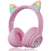 Woukksy Cuffie Bluetooth per Bambini, Nue Pieghevole 85dB Over-Ear Cuffie per Ragazza, Wireless Cuffie per Bambina con LED e Microfono per Scuola/Tablet/Telefono Cellulare/PC (Rosa)