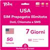 TSIM Scheda SIM USA valida per 7 giorni. Rete T-Mobile con dati illimitati ad alta velocità su 5G/4G/LTE | Chiamate e SMS locali illimitati negli Stati Uniti (inclusa Hawaii). Scheda SIM 5G!