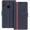 COODIO Custodia in Pelle per Honor View 10 Lite, Cover a Libro Magnetica Portafoglio per Honor View 10 Lite, Blu Scuro/Rosso