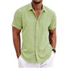 PADOLA Camicia in Lino Uomo Camicie con Collo Botton-downa Maniche Corte e da Spiaggia Slim Fit Estiva Estate Casual(S,Verde Giallo)