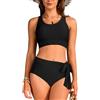 SHEKINI Bikini Donna Sexy Vita Alta Costume da Bagno Donna 2 Pezzi Sport Bikini Set con Nodo a Cravatta(M, Nero)