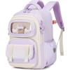 Tanou Zaino Scuola Elementare Bambina Ergonomico | Zaino da Ragazza Kawaii con Ciondolo 7-12 anni, Zaini per Ragazze Impermeabile in Oxford Tessuto, 20 Litri, Viola