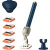 Fler The Razor Shave Set - Rasoio con Testine Intercambiabili, Rasoio con Supporto, 6 Lamette di Ricambio e Custodia Protettiva, Rasoi Unisex, Lametta con Aloe Vera, Vitamina E, Blu Midnight