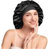 Umisleep Cuffia Seta Capelli Notte 22 Momme con Fodera in 100% Seta di gelso - Doppio Strato, Taglia Grande per Capelli Lunghi o Ricci, Fascia Elastica Regolabile, Morbida e Protettiva, Nero+Viola