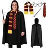 REDSTAR FANCY DRESS Costume per adulti Dark Wizard World Book Day - Set di 5 pezzi - mantello nero con cappuccio, sciarpa da mago, bacchetta, cravatta, occhiali marrone e oro per Halloween