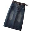 MONDSKL Gonna di Jeans Gonna in Denim Femminile con Tasche Zip al Ginocchio A Vita Alta Skinny-Blu (Senza Cintura)-m