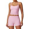 Generic Set di tuta da donna in due pezzi, tinta unita, senza schienale, set da allenamento per yoga, canotta con spalline sottili e pantaloncini skinny a vita alta, rosa, S