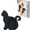 FISURA - Originale poggia-cucchiaio a forma di gatto. Poggia cucchiaio in silicone. Portautensili nero. 12x12 centimetri.
