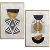 DRW Quadro astratto in legno con cornice dipinta a mano in giallo. Nero e grigio 40 x 3,5 x 60 cm