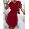REDESYN Knot Side Solid Batwing Sleeve Dress (Color : Rose Red, Size : Small)