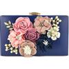 SHTGOI pochette da donna in pelle PU, borsa da sera, con fiori e perle 3D, decorazione elegante, piccola borsa a tracolla per sposa, matrimoni, feste, balli, appuntamenti, blu