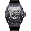 Tiong Orologio al quarzo da uomo alla moda scheletro Tonneau grande quadrante analogico da uomo orologio da polso casual business cinturino in silicone orologi, Jt-02, cinghia