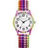 Oidea Orologio da polso da donna con cinturino elastico, con numeri grandi, facile da leggere, con stampa floreale, analogico, al quarzo, stile casual, Strisce colorate B