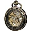 TREEWETO Orologio da tasca con catena da uomo, analogico, con caricamento a mano, viso aperto, scheletro movimento, bronzo