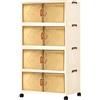 GEMMAHW Set di 4 Contenitori in Plastica Pieghevoli con Coperchio - Scatole Impilabili con Ruote, Organizer Salvaspazio per Armadio, Cucina, Soggiorno e Camera da Letto - 56L