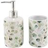 ROCKING GIFTS Set da Bagno con Motivo a Foglie, Dispenser per Sapone e Bicchiere in Ceramica, Stile Elegante e Minimalista