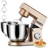 CHeflee Impastatrice Planetaria 1500W Robot da Cucina Multifunzione con Da 4,5 e 5,5 L Ciotola in Acciaio inox,10 velocità,con Gancio per Mescolare,Gancio per Impastare Impastatrice Professionale(Oro)