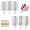 FANNITE 2 x 3 stampi per gelato al cioccolato congelato a scomparti, in silicone, riutilizzabili senza BPA, per fai-da-te (50 pezzi di bastoncini di legno)