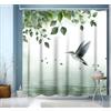 NEJLCTOROUS Tenda Doccia 200x200, Tenda per Doccia Polyester Lavabile, Asciugatura Rapida con 12 Ganci, per Casa Hotel, Foglie Verde