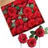 Probuk 25 Pezzi di Rose Artificiali Rosse, Rose Fiori Artificiali, Rosa Rosse Artificiali con Steli per Matrimonio, Decorazioni di Compleanno, San Valentino, Decorazioni per Feste, Decorazioni per La Casa