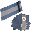 Misuhom Set di tovagliette con runner da tavola, in vinile a trama incrociata, tovagliette da cucina in PVC, lavabili, per tavolo da pranzo, feste, fattoria, Natale e riunioni (blu C).