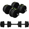 SPORTNOW Set Pesi 2 in 1 con Coppia di Manubri Convertibile in Bilanciere, Peso Totale 20 kg, Dischi Pesi Regolabili e Impugnatura Antiscivolo, Nero e Verde