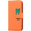 Auslbin Cover iPhone 12 mini, Flip Cover Cartoon art Custodia Protettiva Caso Libro Pelle PU con Portafoglio,Funzione Supporto,Chiusura Magnetica-Arancia